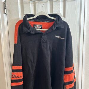 Harley Davidson HD Collared 1/4 Button Up Black/Orange Sweatshirt - Sz XL